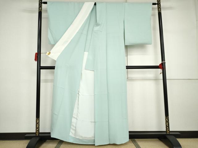 平和屋着物▽上質な色無地　単衣　白藍色　正絹　逸品　AABI7306cs