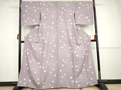 平和屋着物▽上質な小紋　単衣　芝梅文　正絹　逸品　AABI7307cs