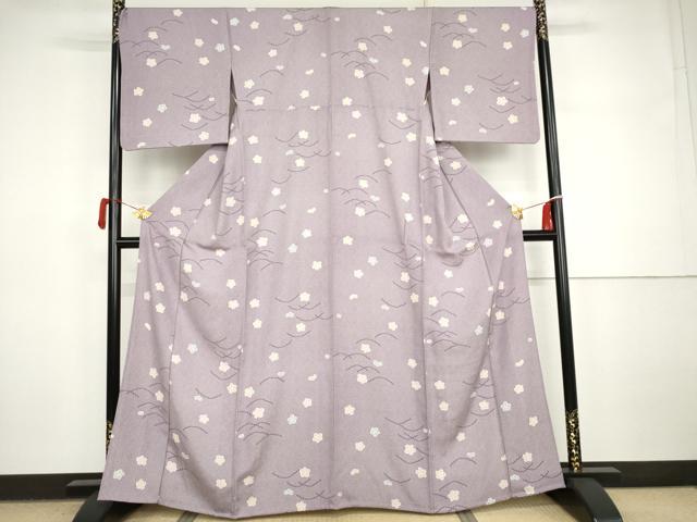 平和屋着物▽上質な小紋　単衣　芝梅文　正絹　逸品　AABI7307cs