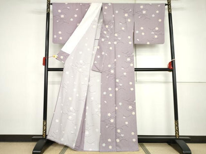 平和屋着物▽上質な小紋　単衣　芝梅文　正絹　逸品　AABI7307cs
