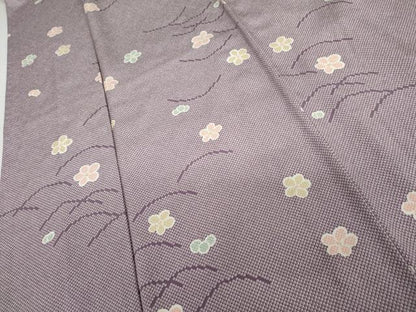 平和屋着物▽上質な小紋　単衣　芝梅文　正絹　逸品　AABI7307cs