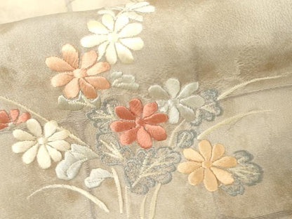 平和屋着物▽訪問着　単衣　刺繍　草花文　暈し染め　金糸　金彩　正絹　逸品　AABI7308cs