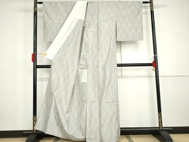 平和屋着物▽上質な紬　単衣　亀甲文　正絹　逸品　AABI7310cs