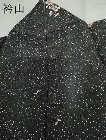 平和屋着物▽小紋　単衣　枝花文　黒地　洗える着物　AABI7311cs
