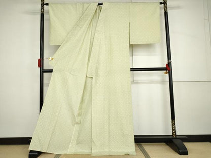 平和屋着物▽上質な紬　単衣　菱文　正絹　逸品　AABI7314cs