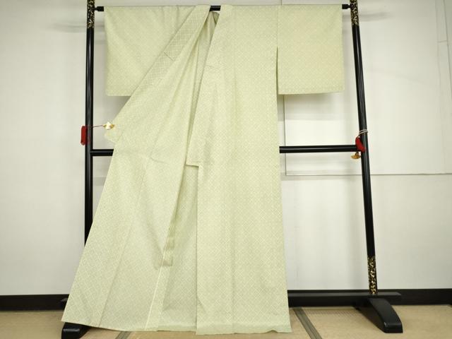 平和屋着物▽上質な紬　単衣　菱文　正絹　逸品　AABI7314cs