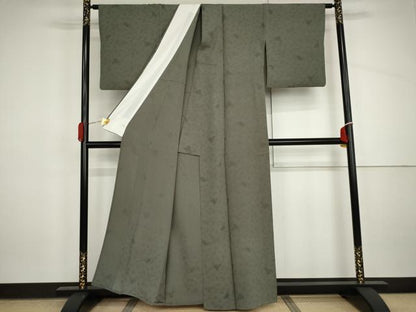 平和屋着物▽上質な色無地　単衣　花唐草地紋　青純色　正絹　逸品　AABI7316cs