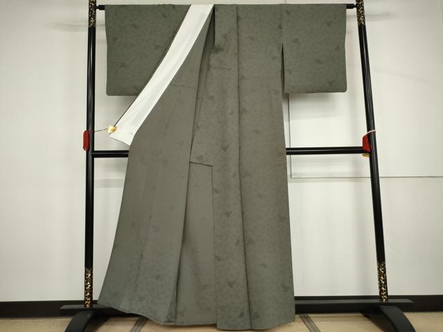 平和屋着物▽上質な色無地　単衣　花唐草地紋　青純色　正絹　逸品　AABI7316cs