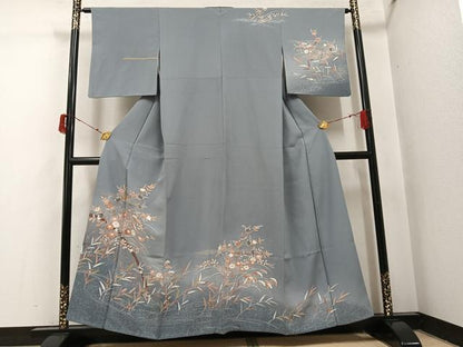 平和屋着物●訪問着　友禅　草花文　暈し染め　金彩　正絹　逸品　AABI7327ph