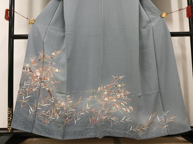 平和屋着物●訪問着　友禅　草花文　暈し染め　金彩　正絹　逸品　AABI7327ph