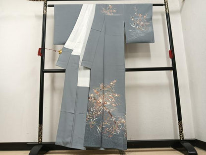 平和屋着物●訪問着　友禅　草花文　暈し染め　金彩　正絹　逸品　AABI7327ph