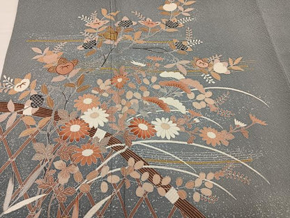 平和屋着物●訪問着　友禅　草花文　暈し染め　金彩　正絹　逸品　AABI7327ph