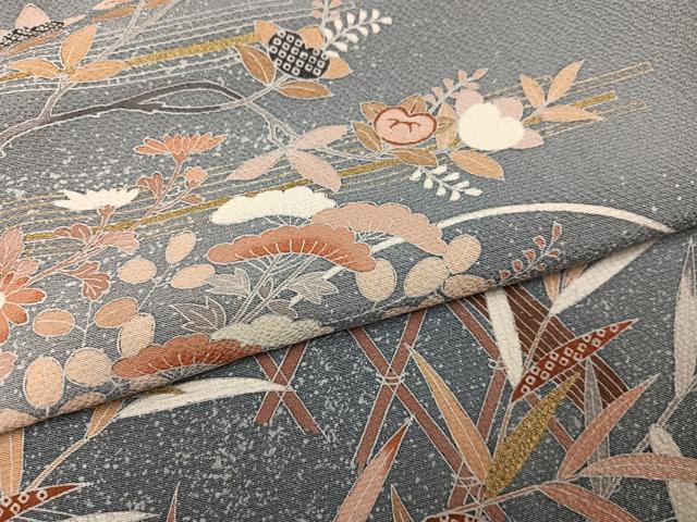 平和屋着物●訪問着　友禅　草花文　暈し染め　金彩　正絹　逸品　AABI7327ph