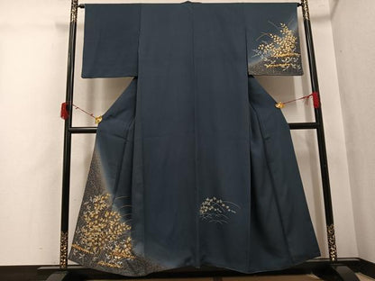 平和屋着物●訪問着　駒刺繍　草花文　暈し染め　金銀彩　正絹　逸品　AABI7328ph