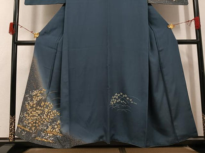 平和屋着物●訪問着　駒刺繍　草花文　暈し染め　金銀彩　正絹　逸品　AABI7328ph