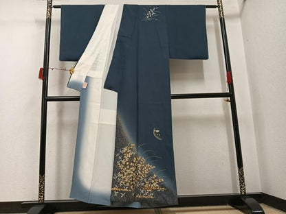 平和屋着物●訪問着　駒刺繍　草花文　暈し染め　金銀彩　正絹　逸品　AABI7328ph