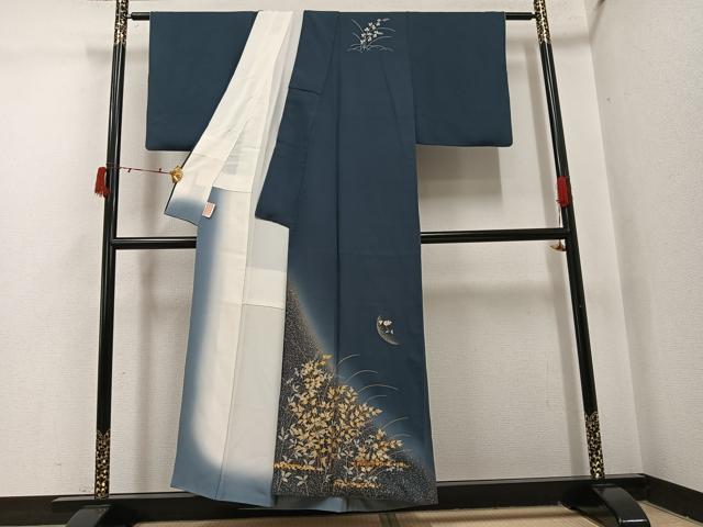 平和屋着物●訪問着　駒刺繍　草花文　暈し染め　金銀彩　正絹　逸品　AABI7328ph