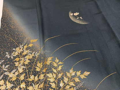 平和屋着物●訪問着　駒刺繍　草花文　暈し染め　金銀彩　正絹　逸品　AABI7328ph