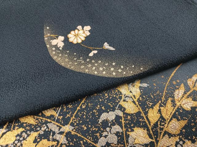 平和屋着物●訪問着　駒刺繍　草花文　暈し染め　金銀彩　正絹　逸品　AABI7328ph