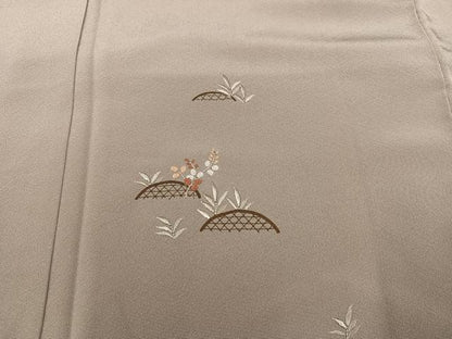 平和屋着物●訪問着　刺繍　籬草花文　正絹　逸品　AABI7330ph