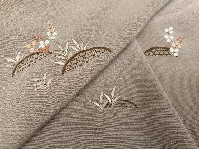 平和屋着物●訪問着　刺繍　籬草花文　正絹　逸品　AABI7330ph