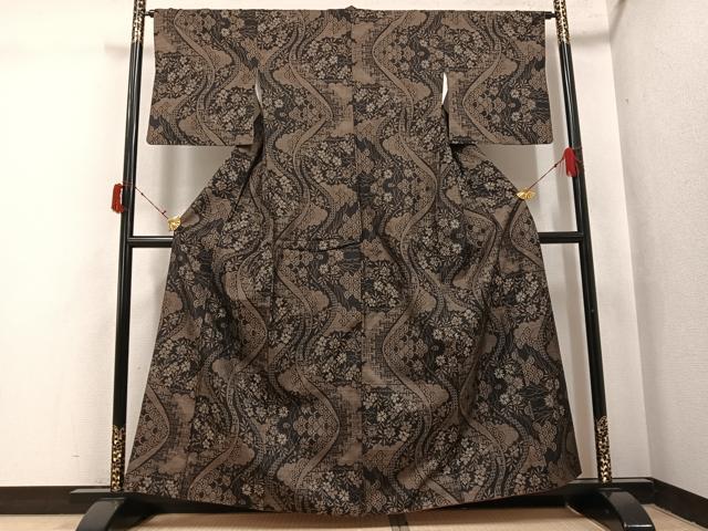 平和屋着物●本場大島紬　カタス9マルキ　吉祥花文　正絹　逸品　AABI7331ph
