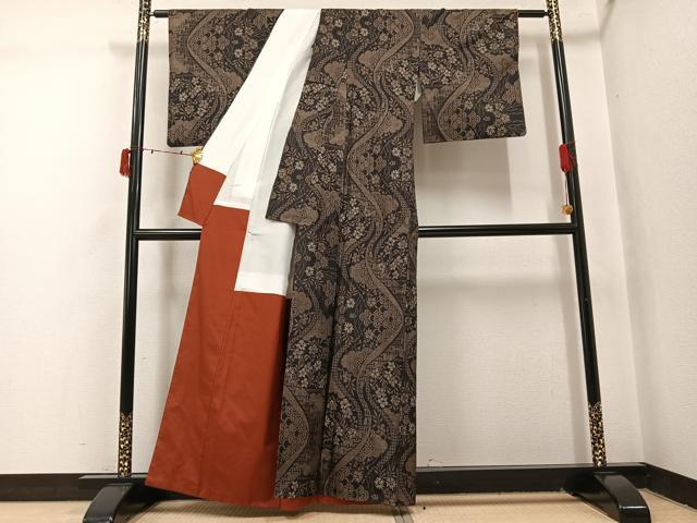 平和屋着物●本場大島紬　カタス9マルキ　吉祥花文　正絹　逸品　AABI7331ph