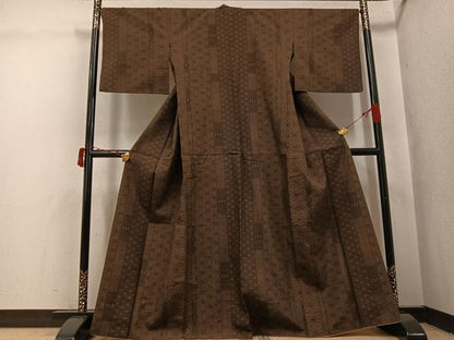 平和屋着物●上質な紬　麻の葉文様　正絹　逸品　AABI7334ph