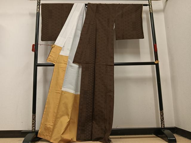 平和屋着物●上質な紬　麻の葉文様　正絹　逸品　AABI7334ph