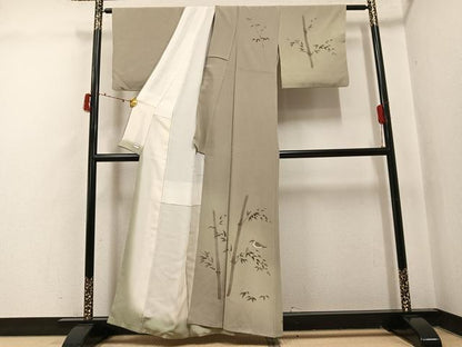 平和屋着物●訪問着　手描き　鳥　笹　暈し染め　高島屋扱い　正絹　逸品　AABI7336ph