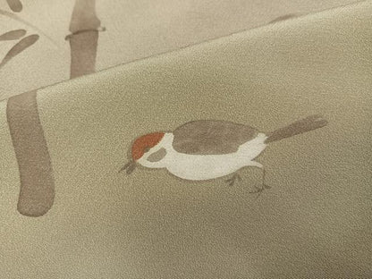 平和屋着物●訪問着　手描き　鳥　笹　暈し染め　高島屋扱い　正絹　逸品　AABI7336ph