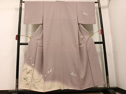 平和屋着物●訪問着　友禅　作家物　流水草花文　暈し染め　正絹　逸品　AABI7340ph