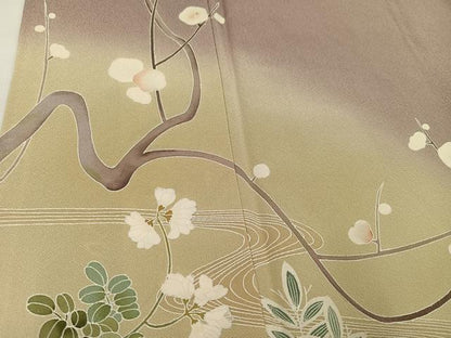 平和屋着物●訪問着　友禅　作家物　流水草花文　暈し染め　正絹　逸品　AABI7340ph