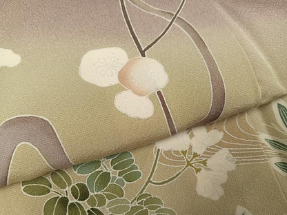 平和屋着物●訪問着　友禅　作家物　流水草花文　暈し染め　正絹　逸品　AABI7340ph