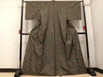 平和屋着物●上質な紬　流水花文　正絹　逸品　AABI7342ph