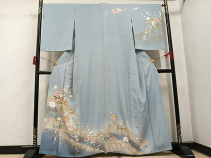 平和屋着物●訪問着　駒刺繍　几帳花文　暈し染め　金彩　正絹　逸品　AABI7343ph