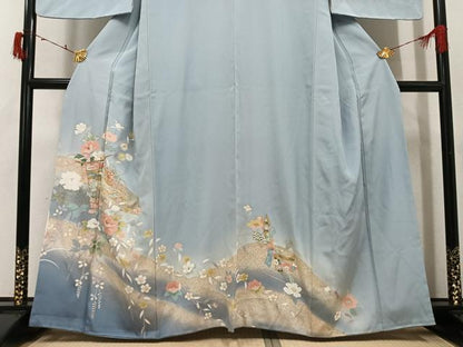 平和屋着物●訪問着　駒刺繍　几帳花文　暈し染め　金彩　正絹　逸品　AABI7343ph