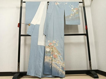 平和屋着物●訪問着　駒刺繍　几帳花文　暈し染め　金彩　正絹　逸品　AABI7343ph