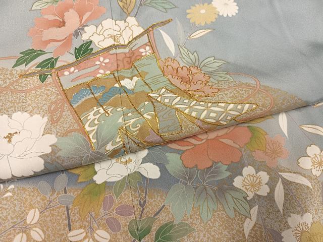 平和屋着物●訪問着　駒刺繍　几帳花文　暈し染め　金彩　正絹　逸品　AABI7343ph