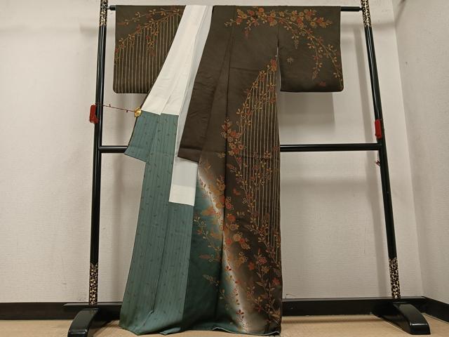 平和屋着物●訪問着　刺繍　草花舞蝶文　暈し染め　正絹　逸品　AABI7344ph