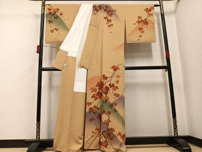 平和屋着物●訪問着　手描き　遠山蔦の葉文　暈し染め　金彩　正絹　逸品　未使用　AABI7345ph