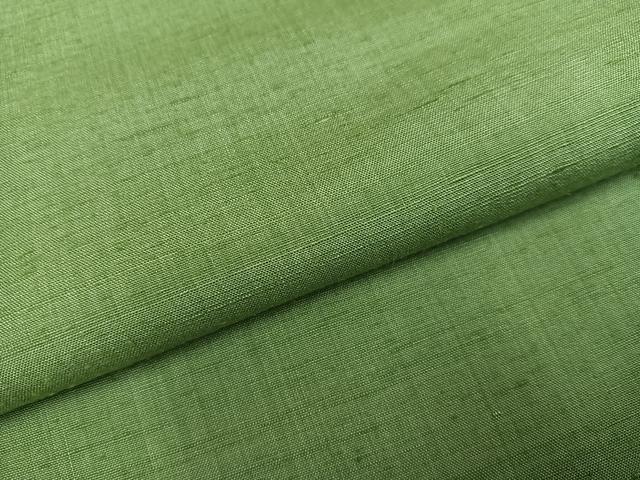 平和屋着物●上質な紬　色無地　山葵色　正絹　逸品　AABI7346ph