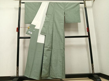 平和屋着物●石川県指定無形文化財　牛首紬　白山工房　手織り　霞文　正絹　逸品　AABI7349ph