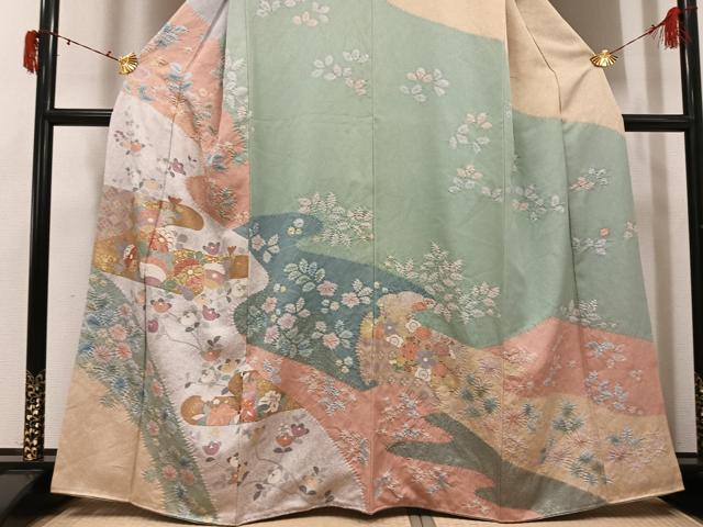 平和屋着物●訪問着　作家物　泰常　駒刺繍　絞り　金彩　金通し地　正絹　逸品　AABI7351ph