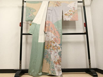 平和屋着物●訪問着　作家物　泰常　駒刺繍　絞り　金彩　金通し地　正絹　逸品　AABI7351ph