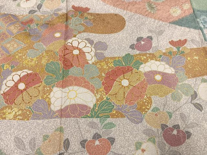 平和屋着物●訪問着　作家物　泰常　駒刺繍　絞り　金彩　金通し地　正絹　逸品　AABI7351ph
