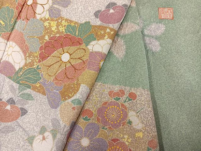 平和屋着物●訪問着　作家物　泰常　駒刺繍　絞り　金彩　金通し地　正絹　逸品　AABI7351ph
