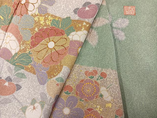 平和屋着物●訪問着　作家物　泰常　駒刺繍　絞り　金彩　金通し地　正絹　逸品　AABI7351ph