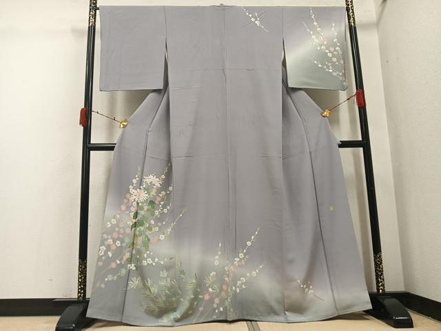 平和屋着物●宝生富美子　訪問着　友禅　梅松文　暈し染め　正絹　逸品　AABI7355ph