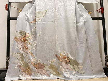 平和屋着物●創業460年・千總　訪問着　駒刺繍　絞り　草花文　金彩　正絹　逸品　AABI7360ph
